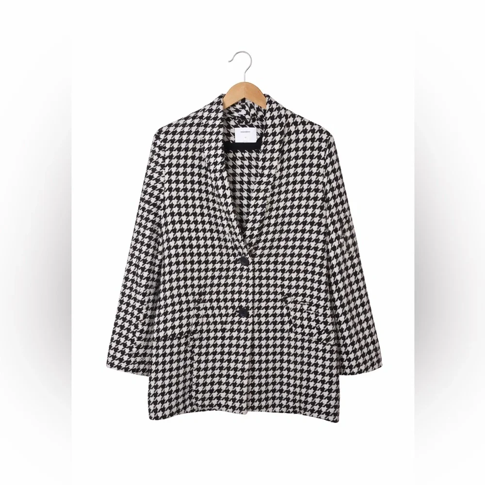 Old Navy Houndstooth Blazer Black Creamy White Oversized Preppy Chic Jacket SM